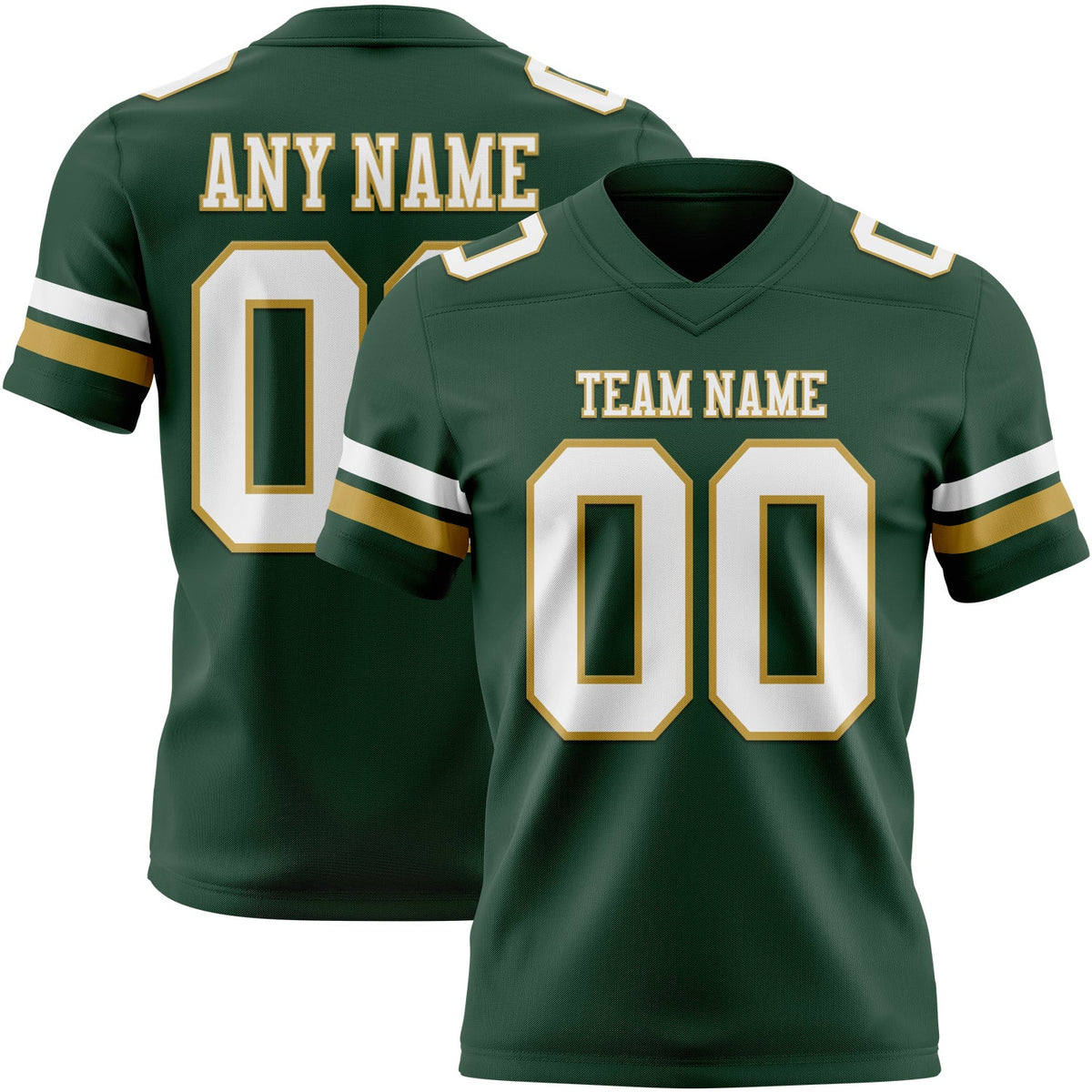 Custom Green White-Old Gold Authentic Football Jersey