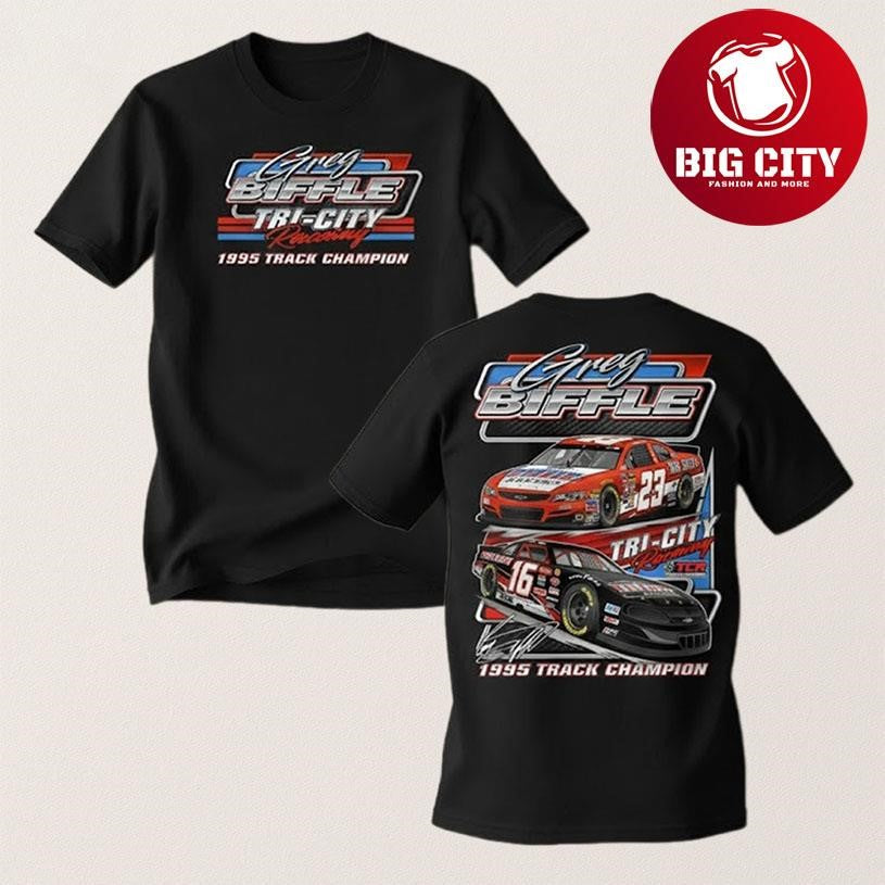 Greg Biffle 2025 Arca Past And Present Raceway 1995 Track Champion Two Sided Shirt