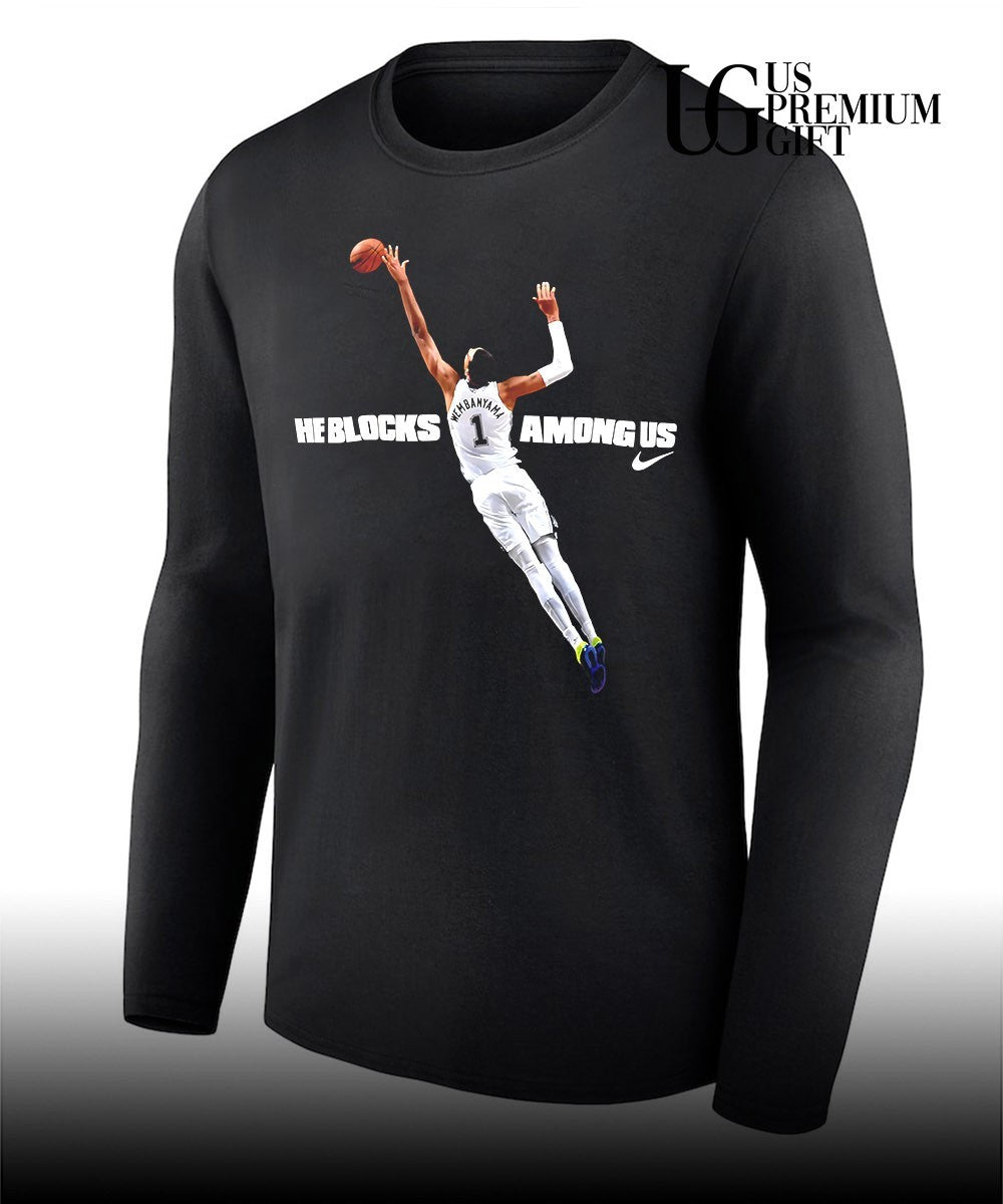 He Blocks Among Us Victor Wembanyama San Antonio Spurs 2026 NBA Defensive Player of the Year shirt