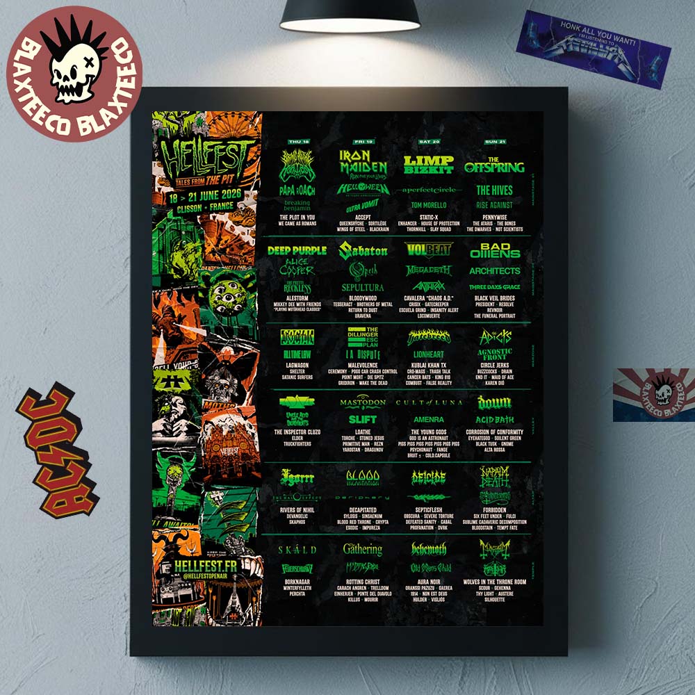 Hellfest Open Air Festival 2026 Tales From The Pit In Clisson France From 18 To 21 June 2026 Full Lineup Home Decor Poster Canvas
