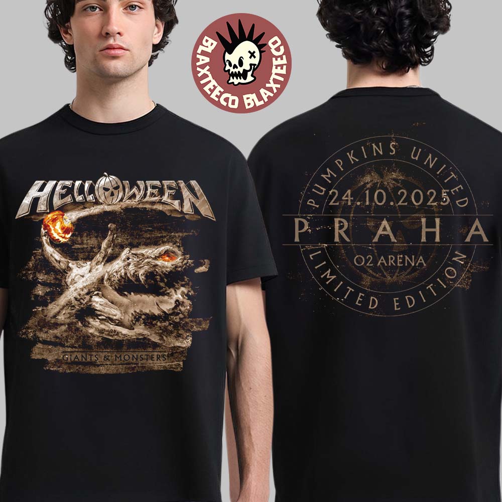 Helloween Giants And Monsters Tour 2025 Vintage Orange Pumpkin Praha At O2 Arena On November 24 2025 T-Shirt