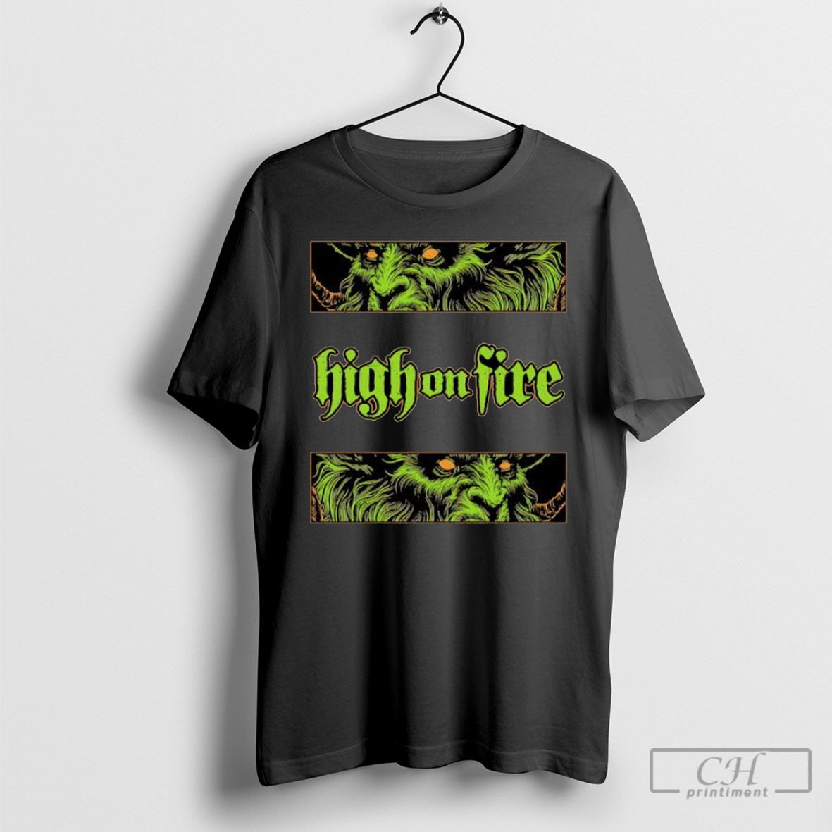 High On Fire Demonic Green Ram Monster Head Shirt Tee