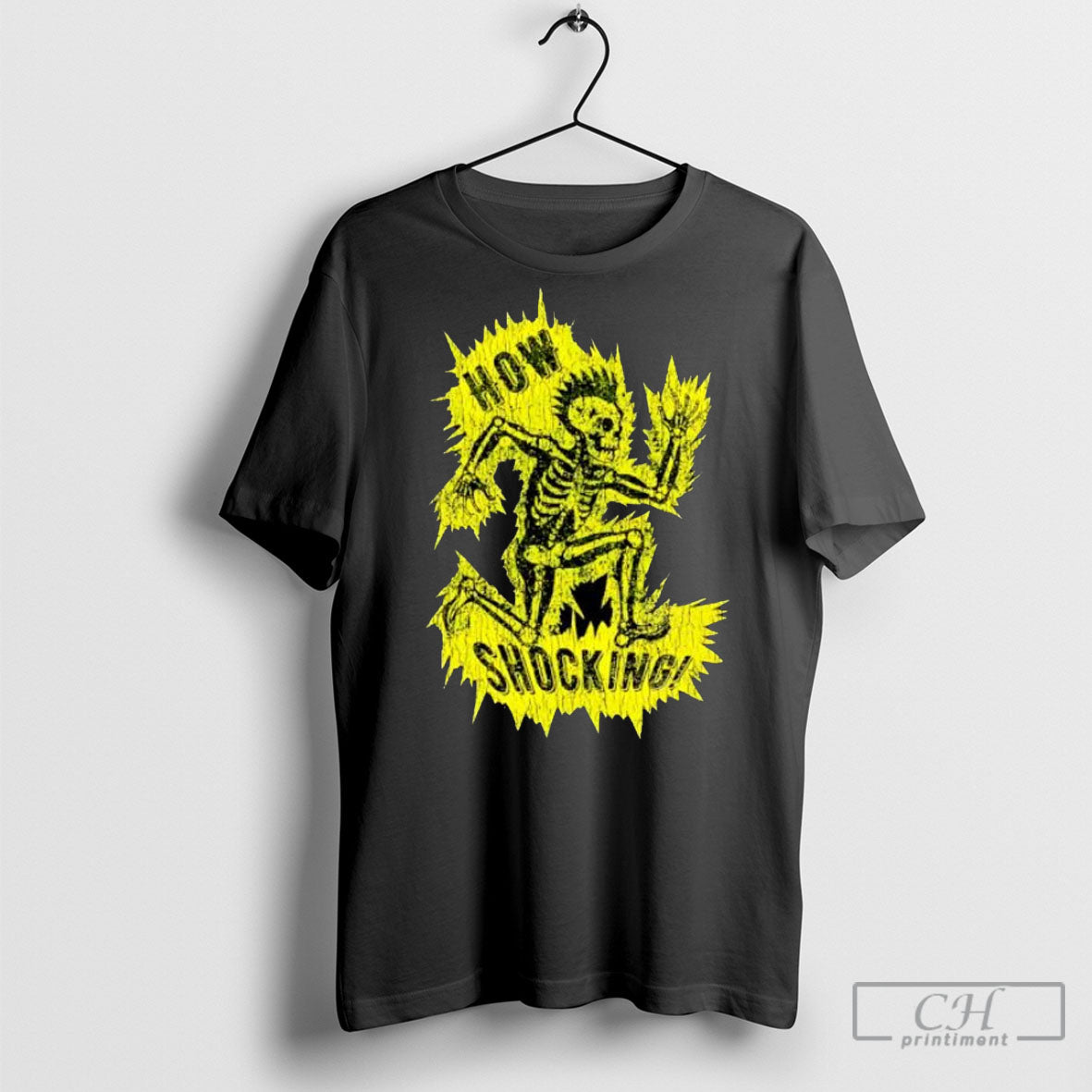 How Shocking Skeleton Mohawk Electricity Punk Shirt Tee
