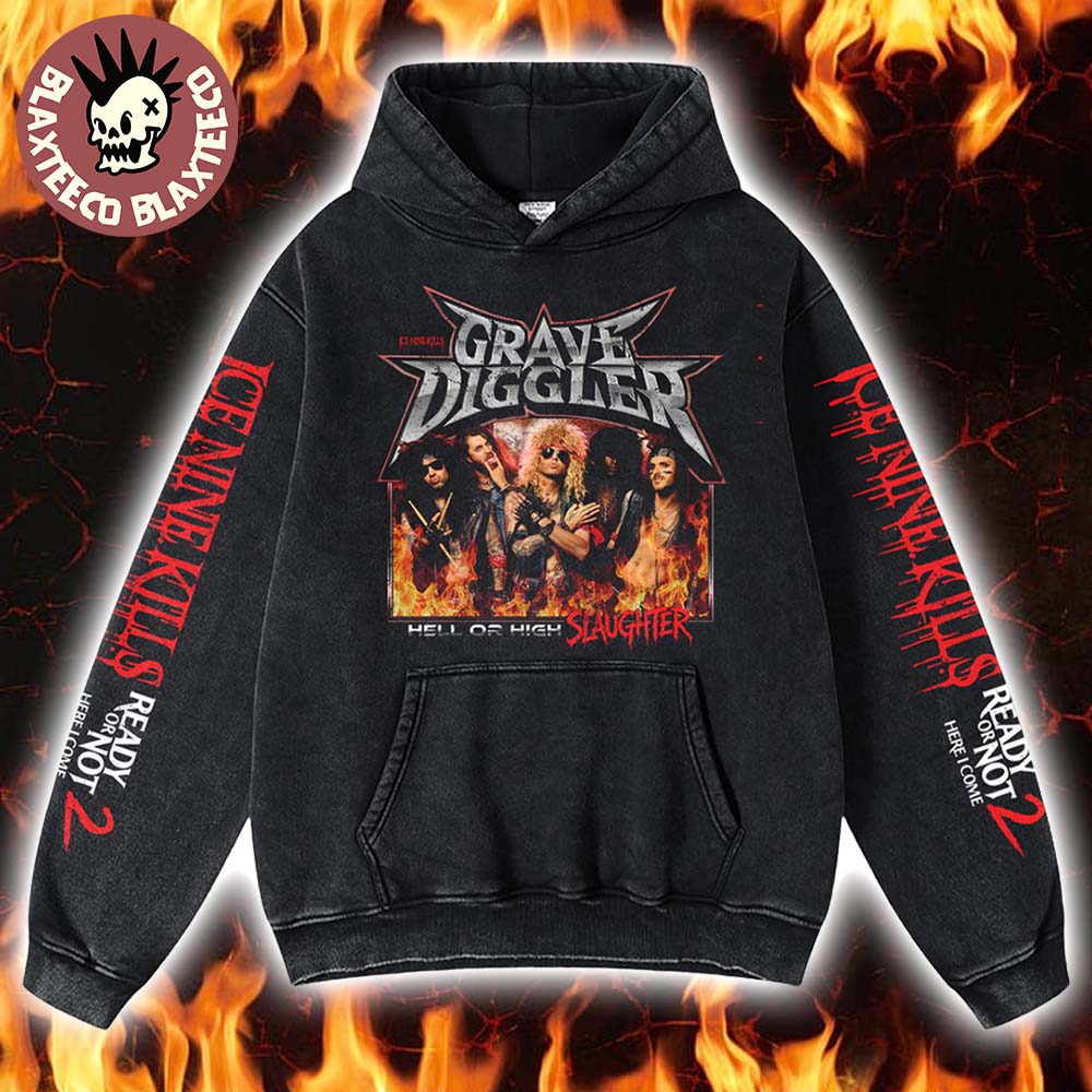 Ice Nine Kills Grave Diggler X Ready Or Not 2 Here I Come Merch Hell Or High Slaughter Washed Hoodie