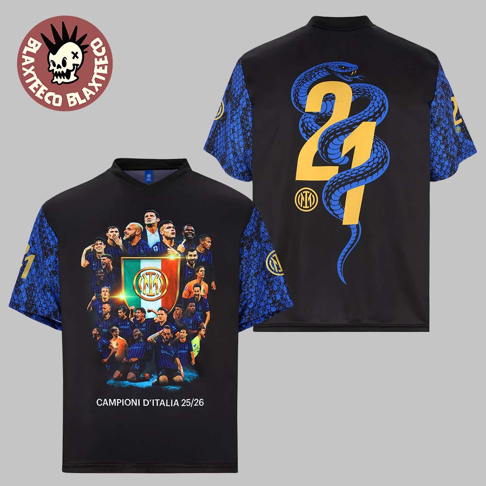 Inter Milan Campioni D’Italia Stagione 2025 2026 Serie A Champions 21th Scudetto Blue Snake T-Shirt