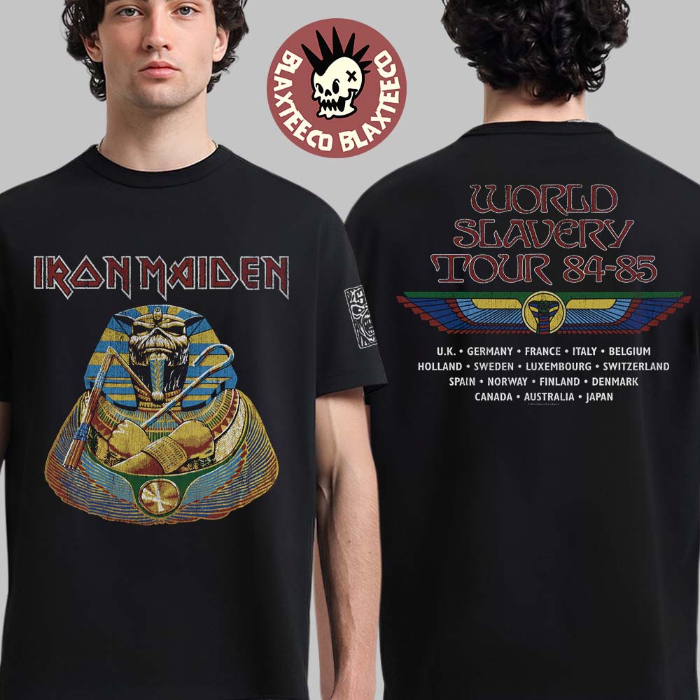 Iron Maiden 50th Anniversary World Slavery Tour 85 85 Powerslave Pharaoh Eddie T-Shirt