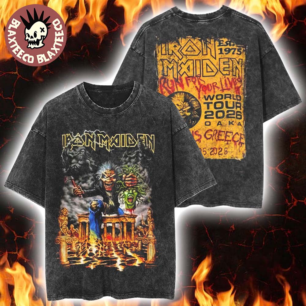 Iron Maiden Athens Greece 2026 Tour Exclusive Event Tee At Oaka On 23 May 2026 Vintage Washed Tee