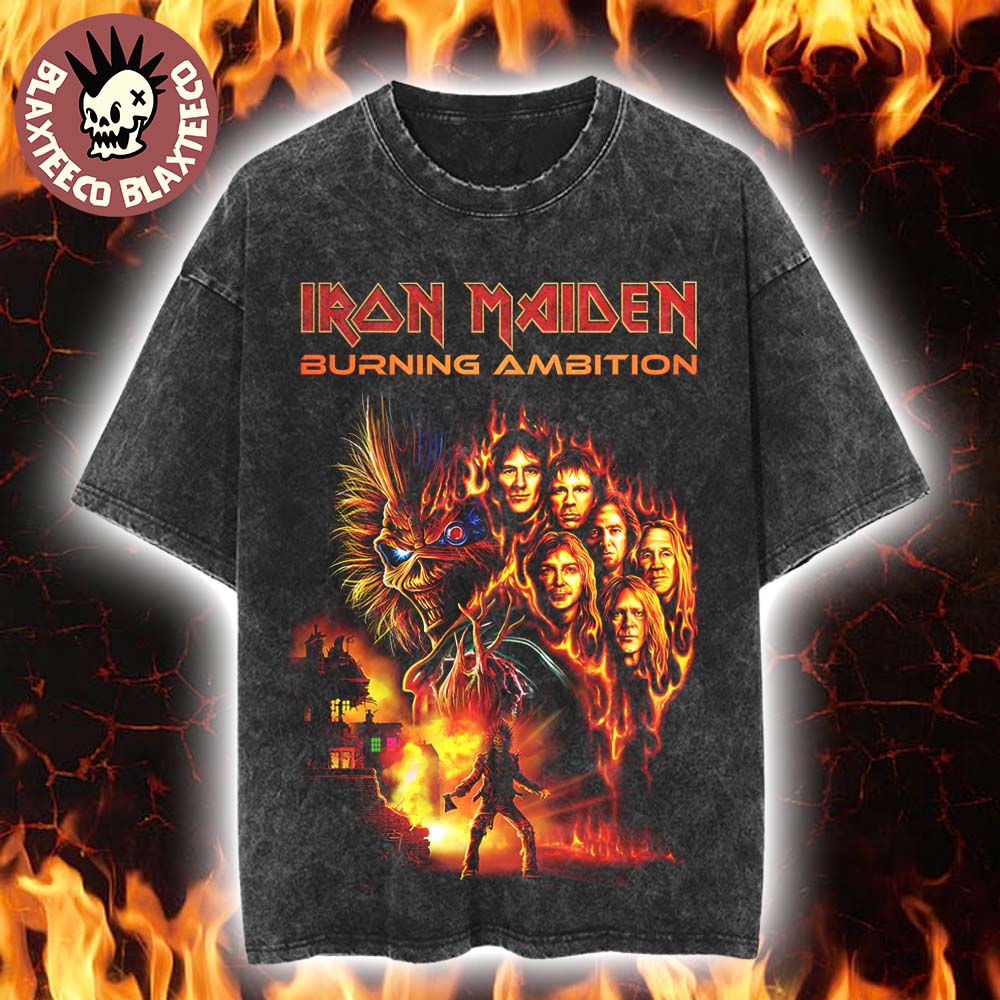 Iron Maiden Burning Ambition Movie Poster Vintage Mineral Wash T-Shirt