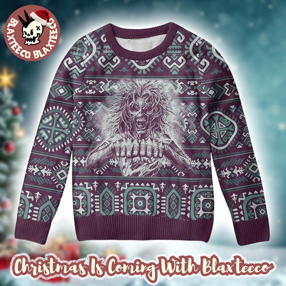 Iron Maiden Eddie Fist Maiden FC Tattoo Retro Knitted Ugly Christmas Sweater