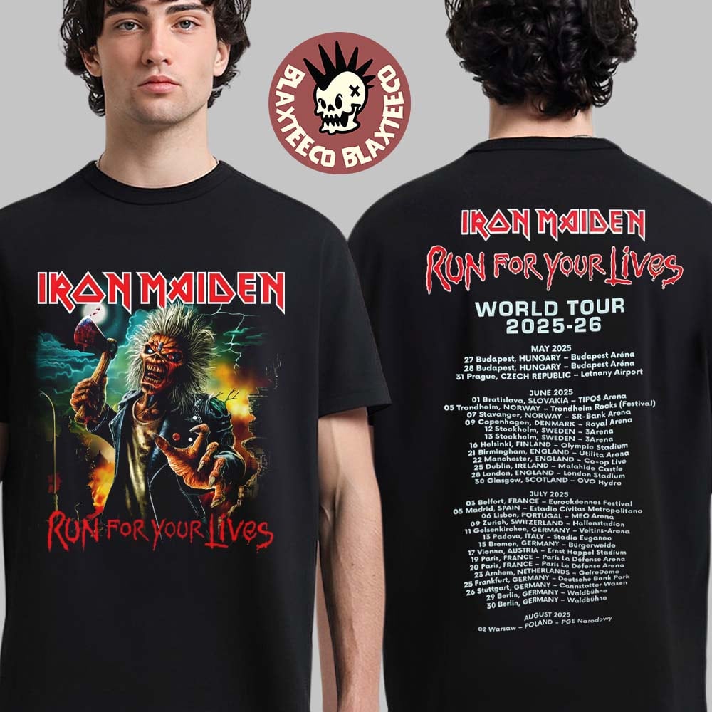 Iron Maiden Run For Your Lives World Tour 2025-2026 With Tour Dates Two Sides Unisex T-Shirt