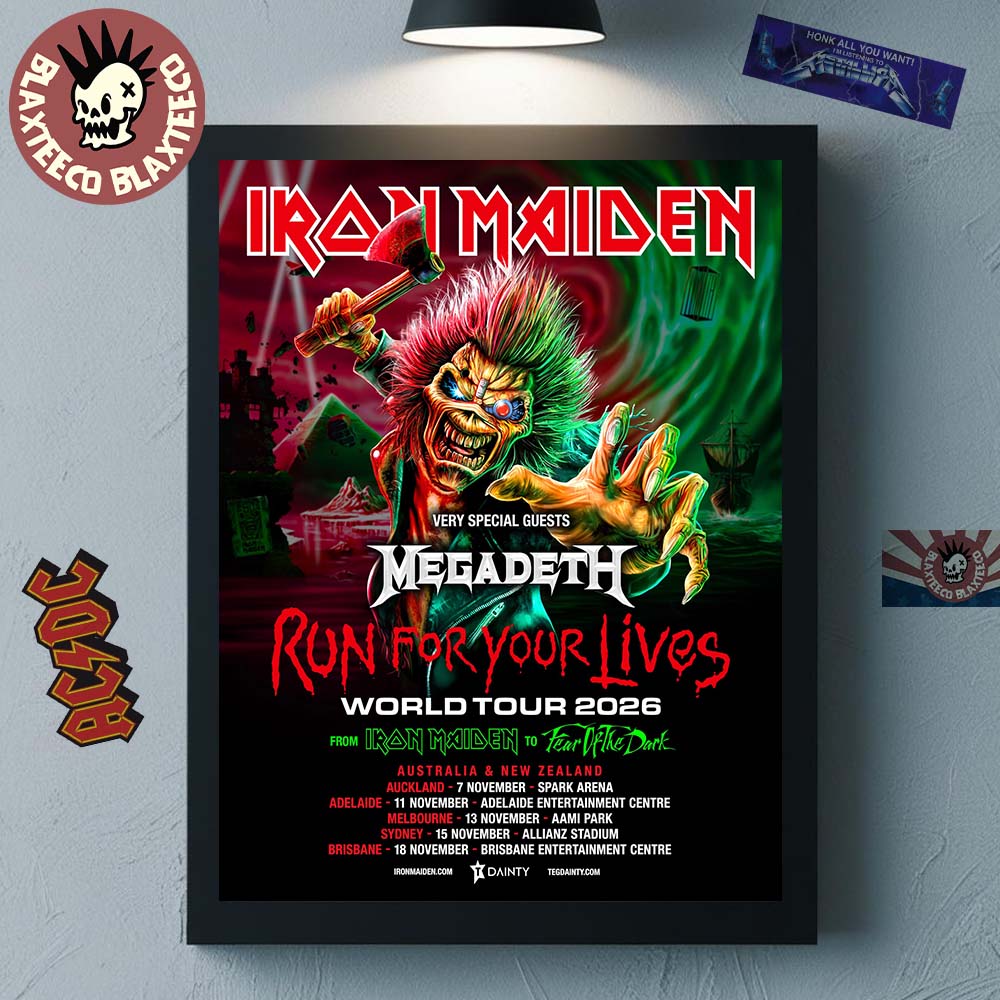 Iron Maiden Run For Your Lives World Tour 2026 Australia And New Zealand With Megadeth Schedule Dates Home Decor Poster Canvas