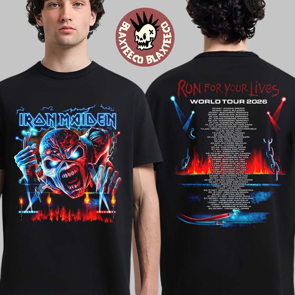 Iron Maiden Run For Your Lives World Tour 2026 Merch 3D Eddie Two Sided T-Shirt