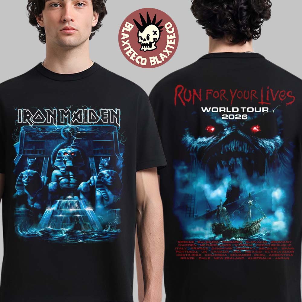 Iron Maiden Run For Your Lives World Tour 2026 Merch Powerslave Mariner T-Shirt