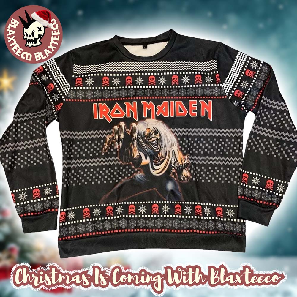 Iron Maiden The Number Of The Beast Eddie Skull Pattern Holiday Knitted Black Ugly Christmas Sweater