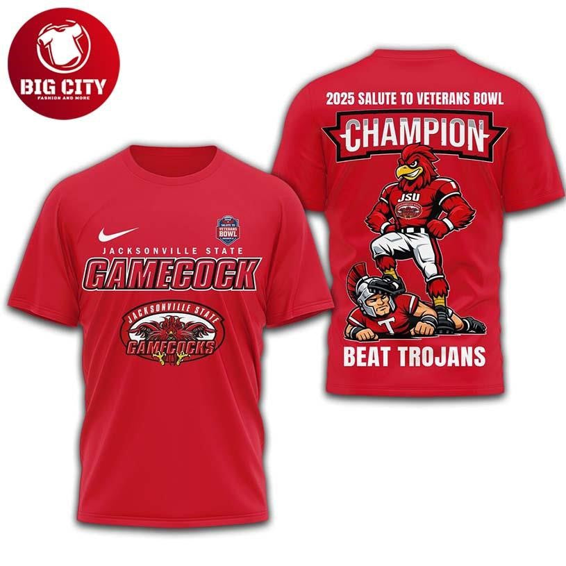 Jacksonville State Gamecocks NCAA 2025 Salute To Veterans Bowls Champs Two Sided Shirt
