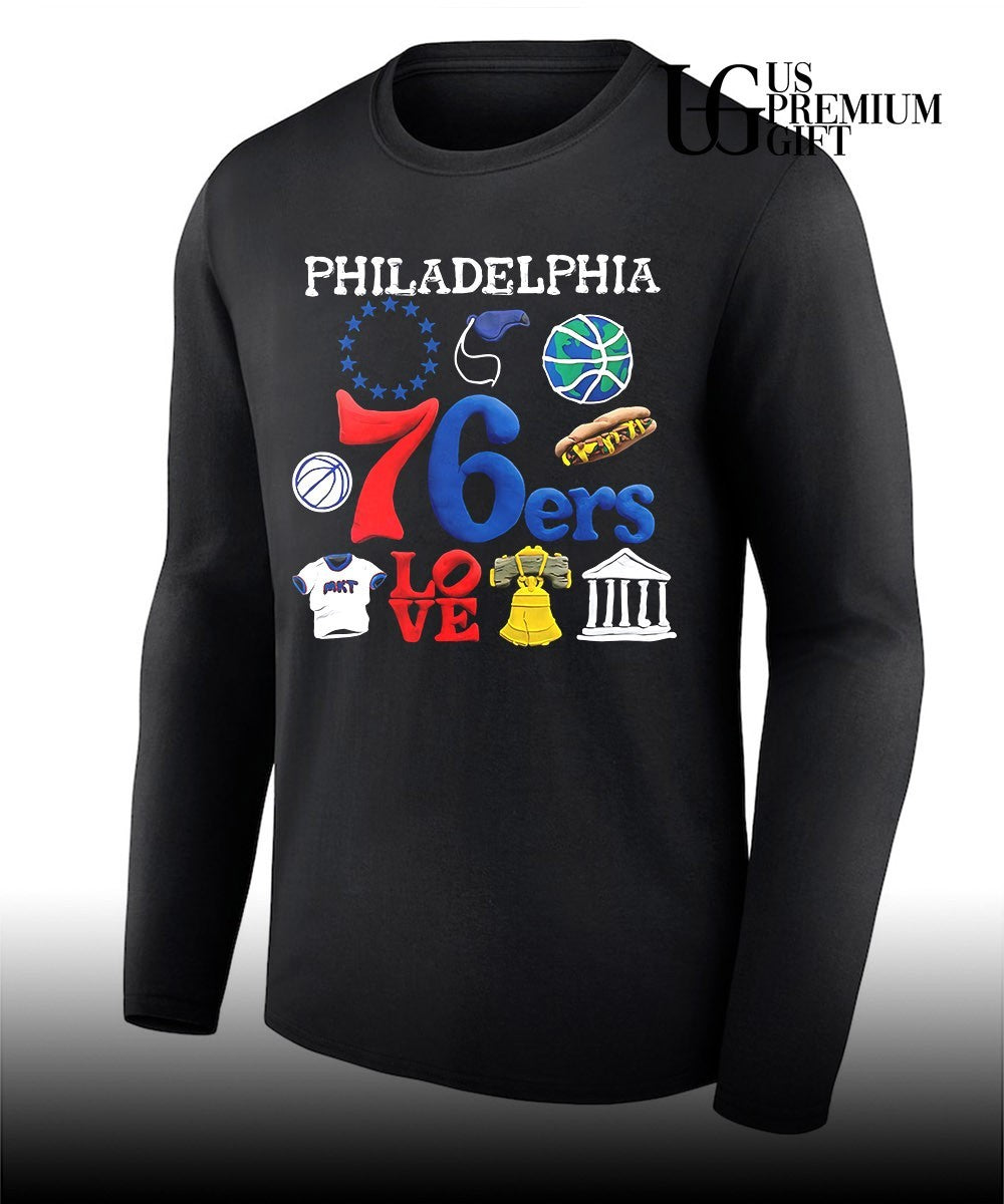 Joel Embiid wearing Philadelphia 76ers Claymation City shirt