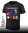 Joel Embiid wearing Philadelphia 76ers Claymation City shirt