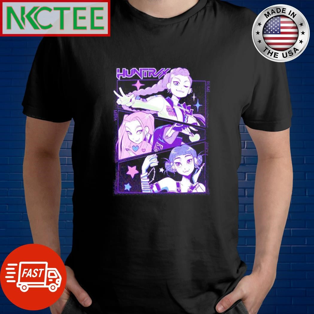 KPop Demon Hunters group, HUNTRIX rumi, Mira, and Zoey shirt