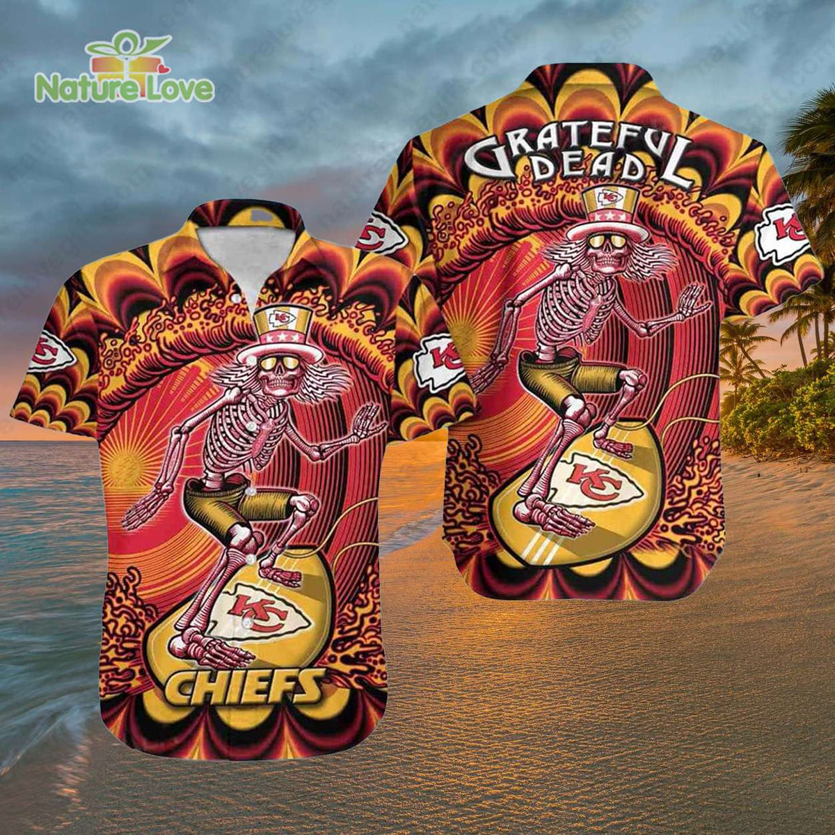 Kansas City Chiefs Grateful Dead Skeleton Chiefs Hawaiian Shirt