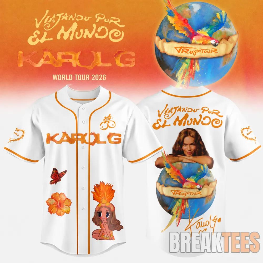 Karol G 2026 Viajando Por El Mundo Tropitour White Baseball Jersey