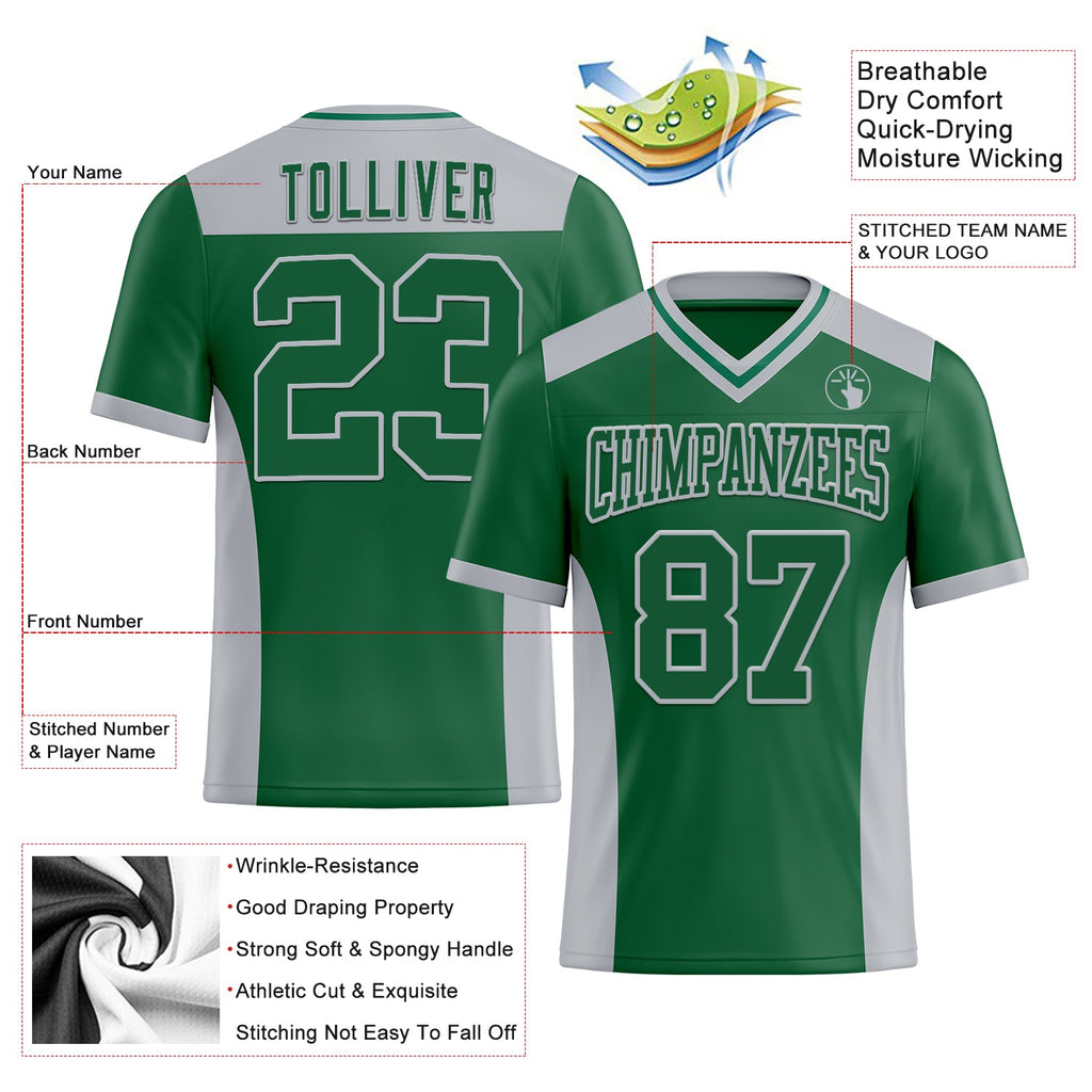 Custom Kelly Green Gray Authentic Football Jersey
