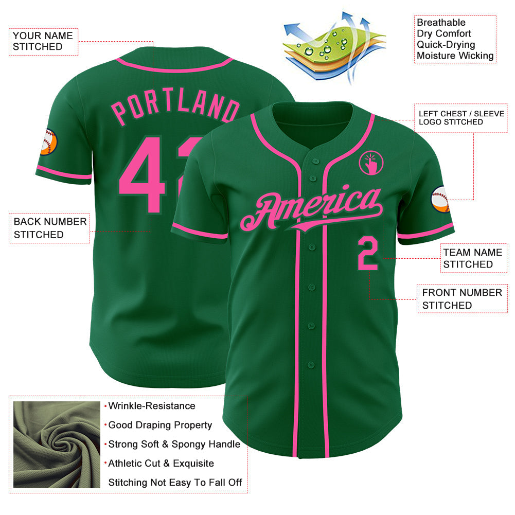 Custom Kelly Green Pink Authentic Baseball Jersey