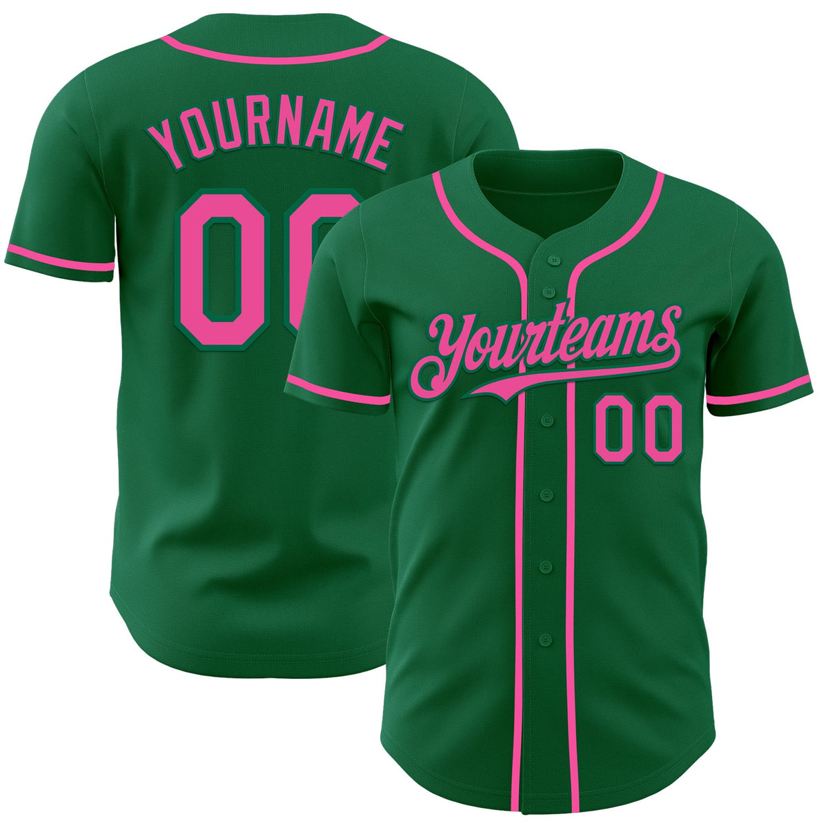 Custom Kelly Green Pink Authentic Baseball Jersey