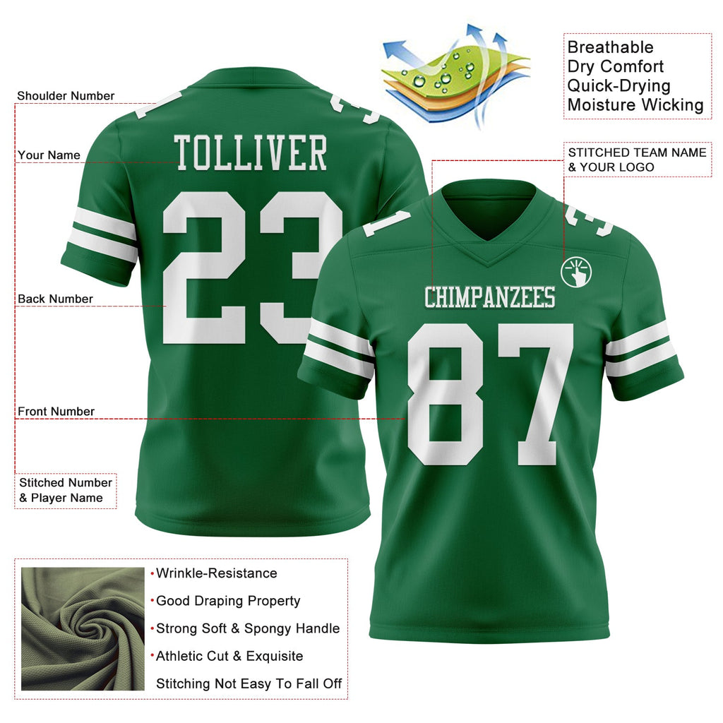 Custom Kelly Green White Authentic Football Jersey