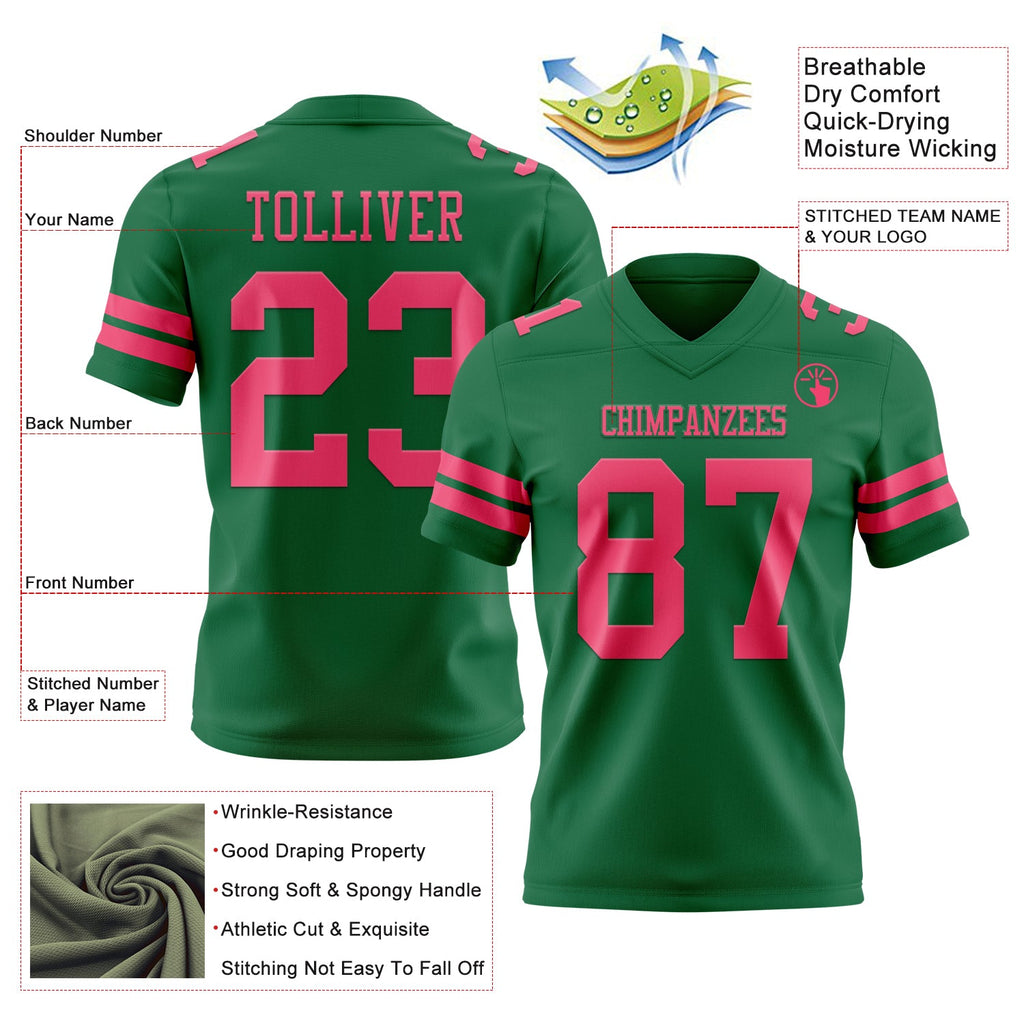 Custom Kelly Green Neon Pink Authentic Football Jersey