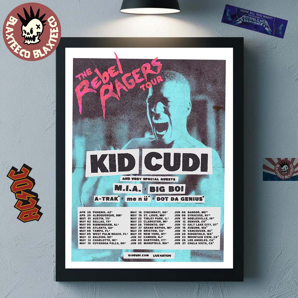 Kid Cudi The Rebel Ragers Tour 2026 North America Schedule Dates Home Decor Poster Canvas