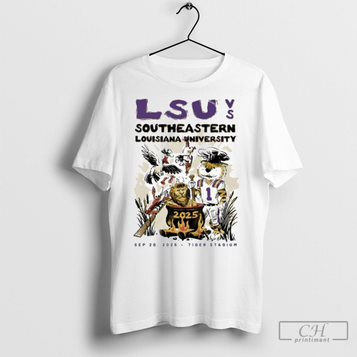 Lsu Tigers Vs Southeastern Louisiana University Game Day 2025 Mascot Shirt Tee
