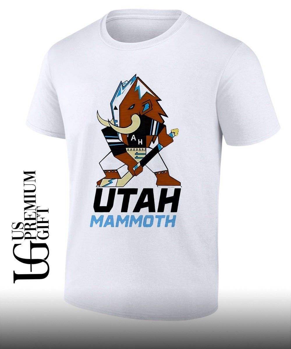 Lawson Crouse with Utah Mammoth mascot shirt