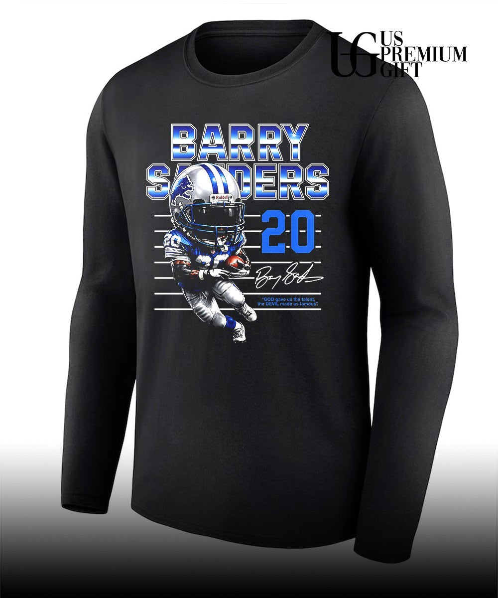Legend Barry Sanders player Detroit Lions football signature caricature shirt