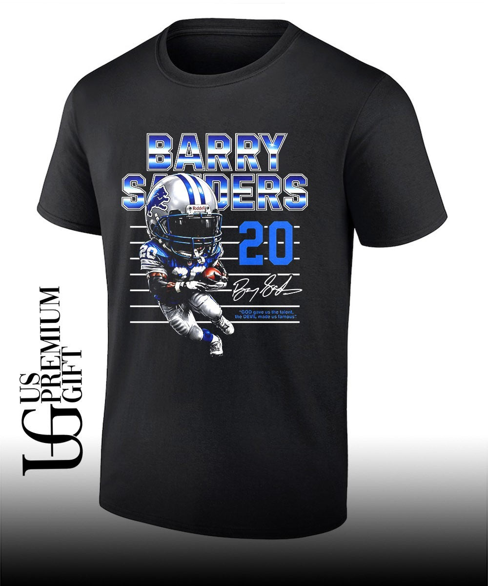 Legend Barry Sanders player Detroit Lions football signature caricature shirt