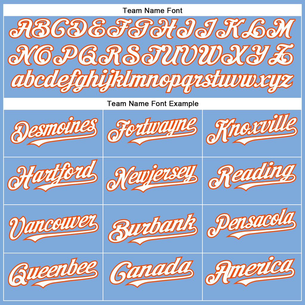 Custom Light Blue White-Orange Authentic Baseball Jersey