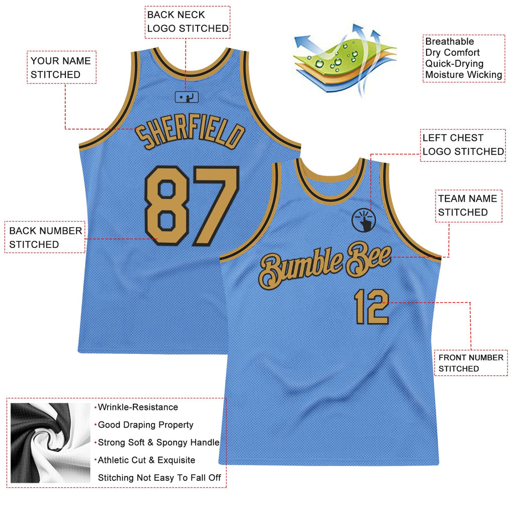 Custom Light Blue Old Gold-Black Authentic Throwback Basketball Jersey