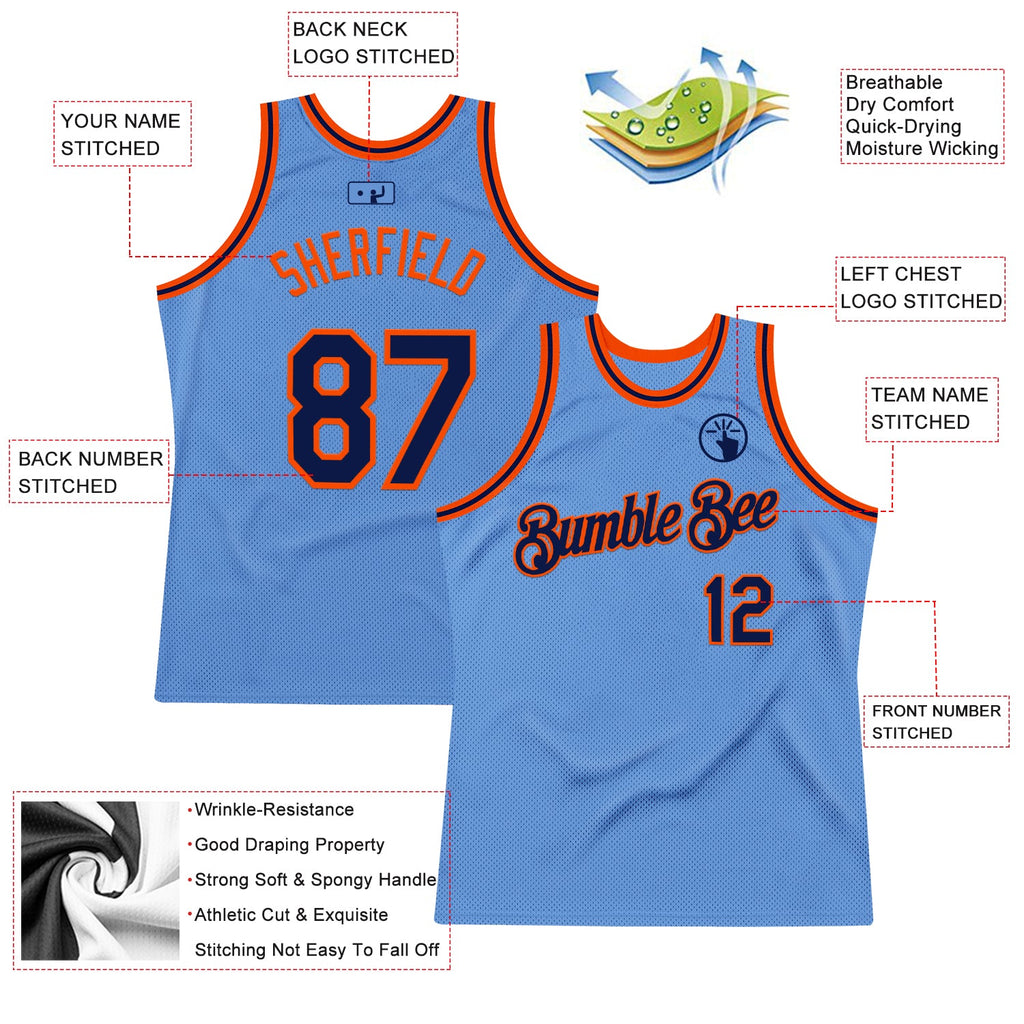 Custom Light Blue Navy-Orange Authentic Throwback Basketball Jersey