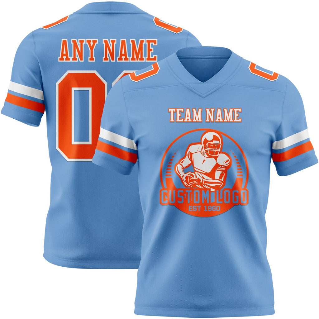 Custom Light Blue Orange-White Authentic Football Jersey