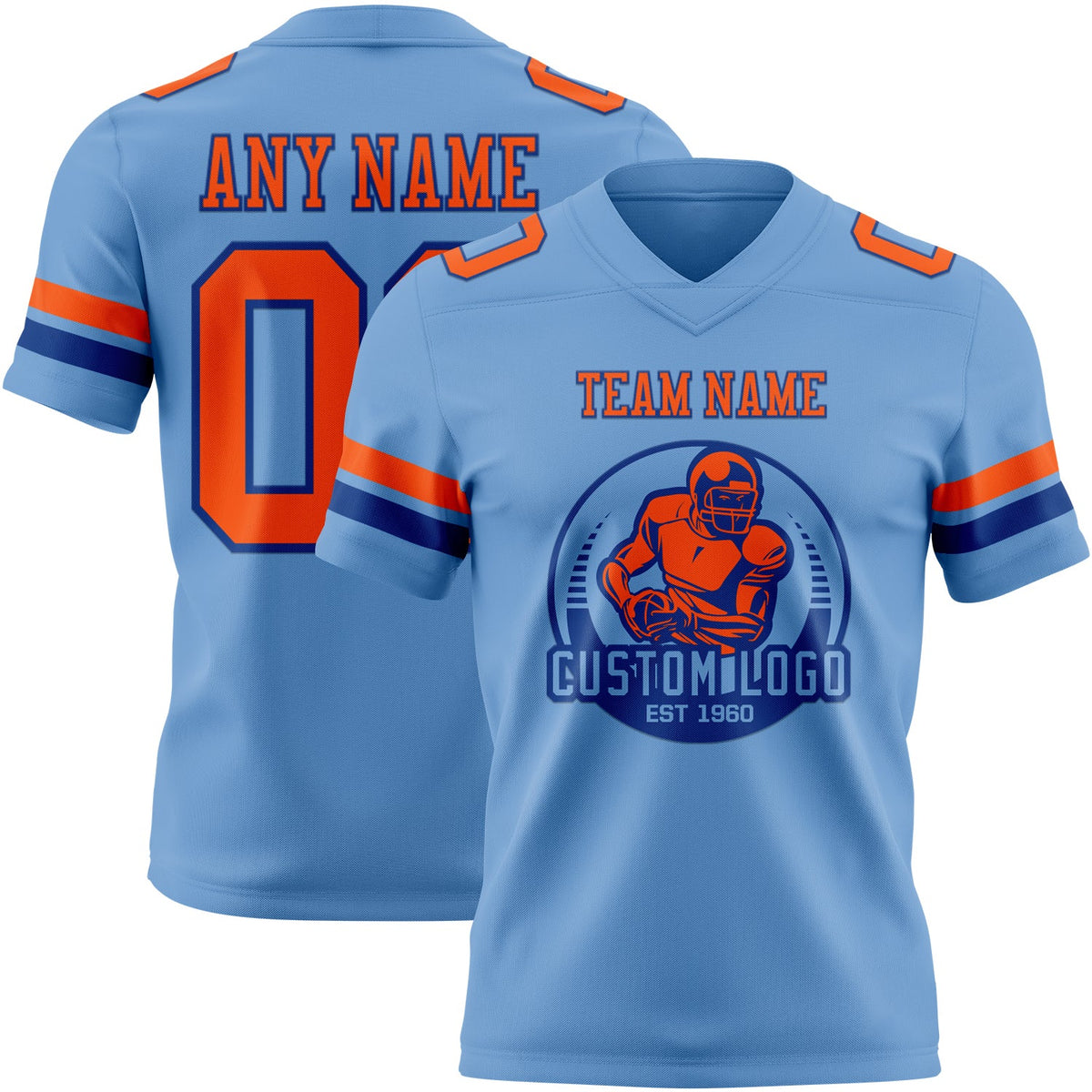 Custom Light Blue Orange-Royal Authentic Football Jersey