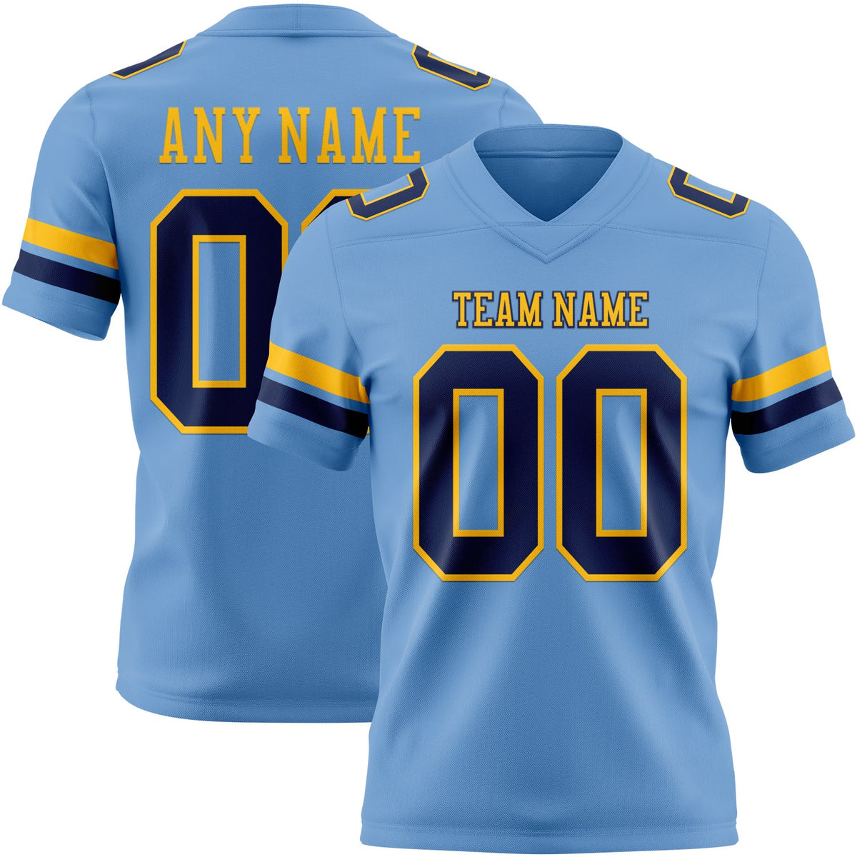 Custom Light Blue Navy-Gold Authentic Football Jersey