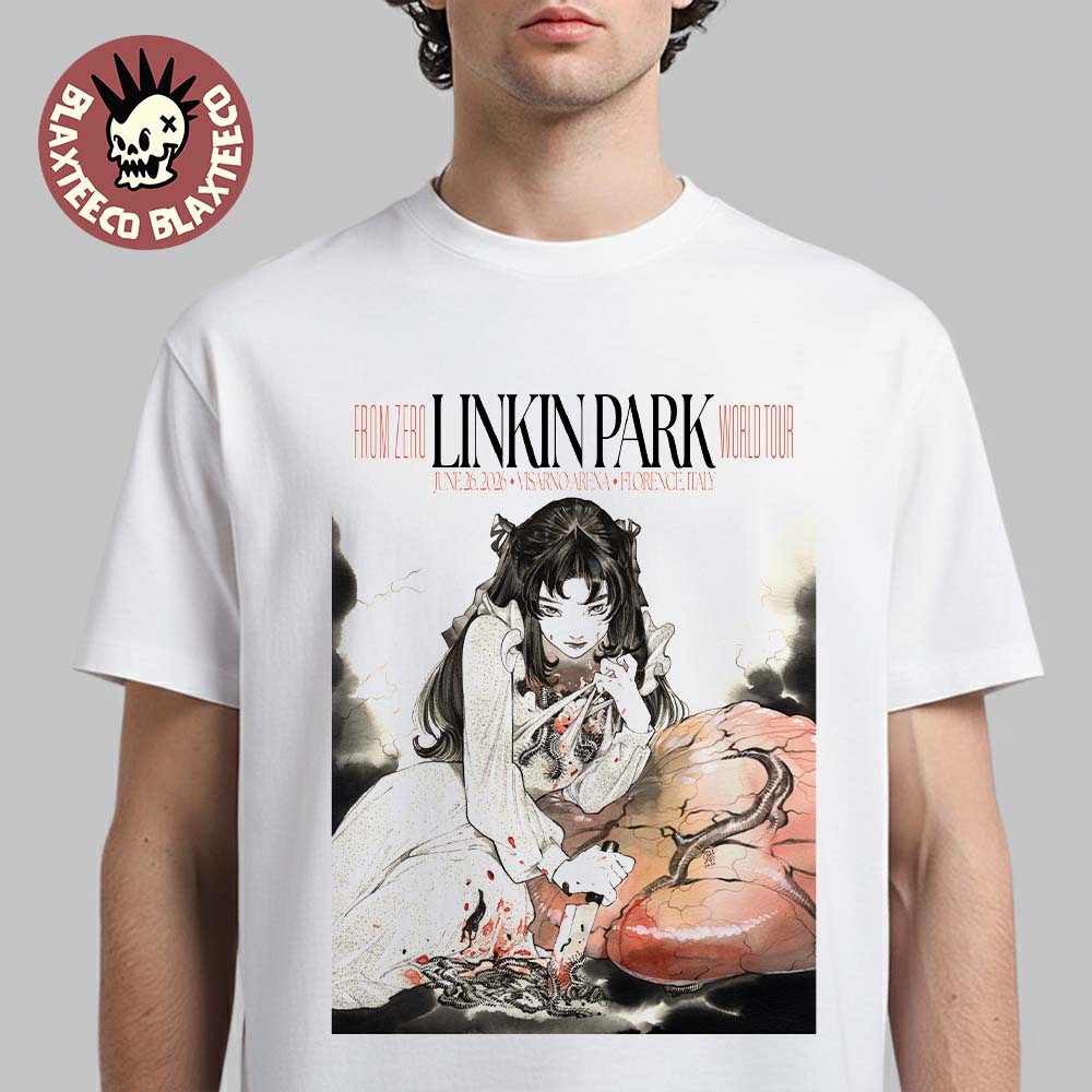 Linkin Park From Zero 2026 Tour Florence Italy Poster At Visarno On June 26 2026 Art By Peach Momoko T-Shirt