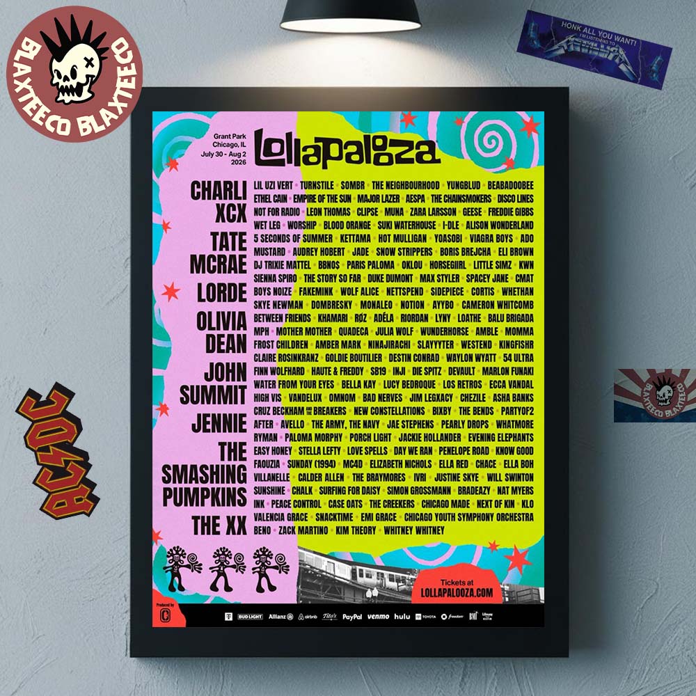 Lollapalooza Chicago 2026 Full Lineup Poster At Grant Park From July 30 To August 2 2026 Home Decor Poster Canvas