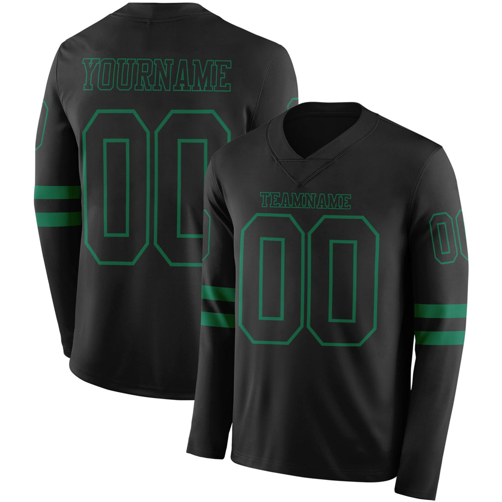 Custom Black Kelly Green Long Sleeve Authentic Football Jersey