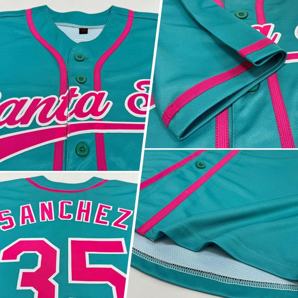 Custom Aqua Pink-White Authentic Baseball Jersey