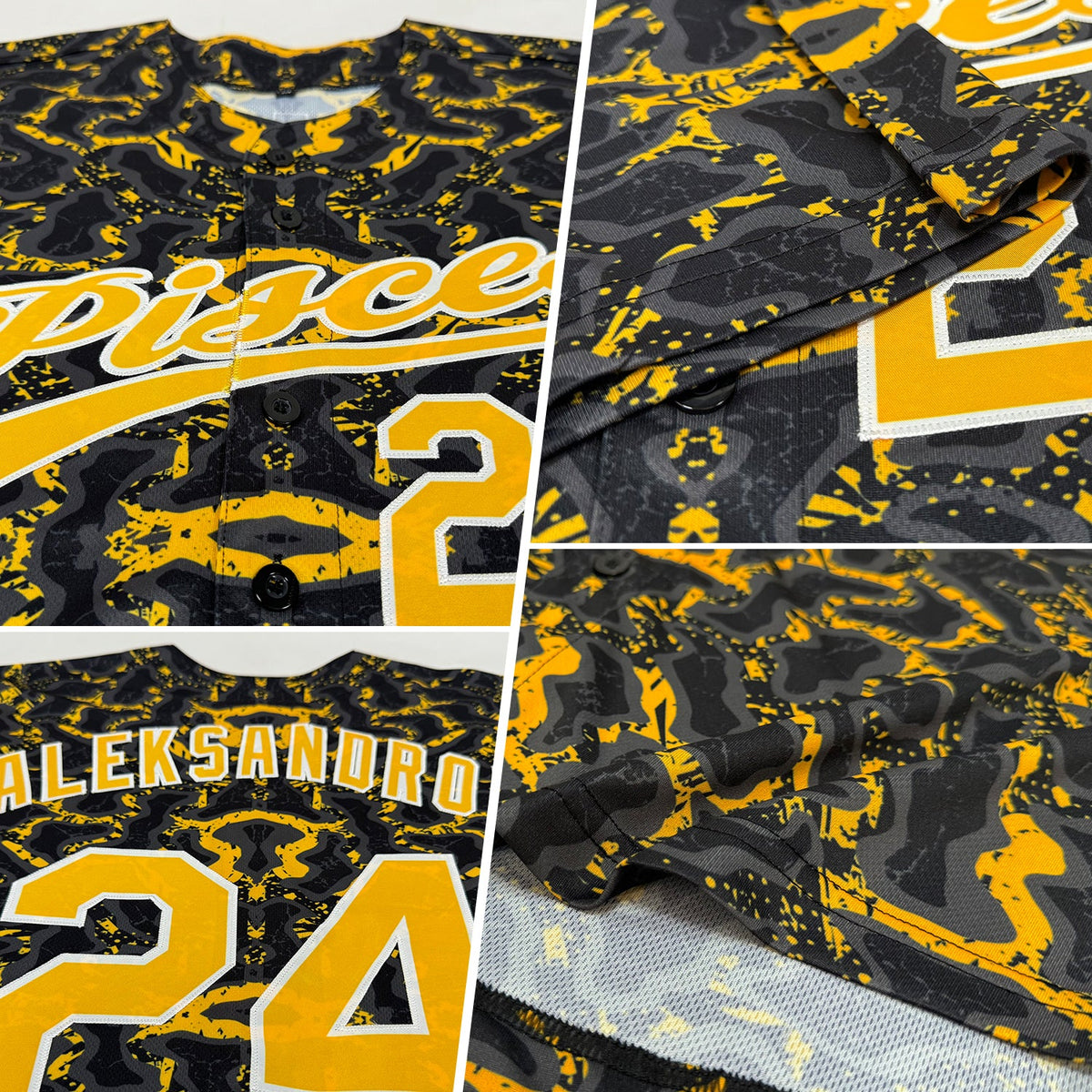 Custom Black Gold-White 3D Pattern Design Abstract Tiger And Zebra Authentic Baseball Jersey