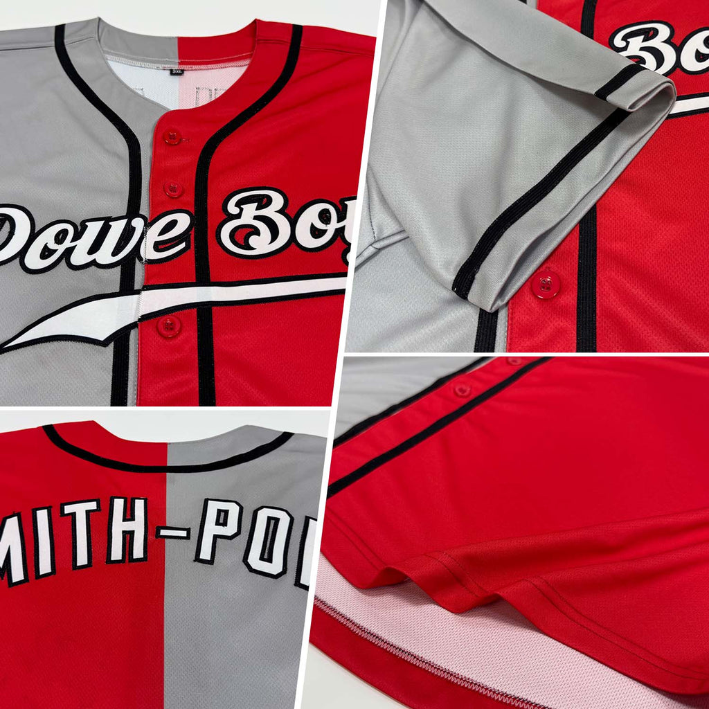Custom Red Black-Gray Authentic Split Fashion Baseball Jersey