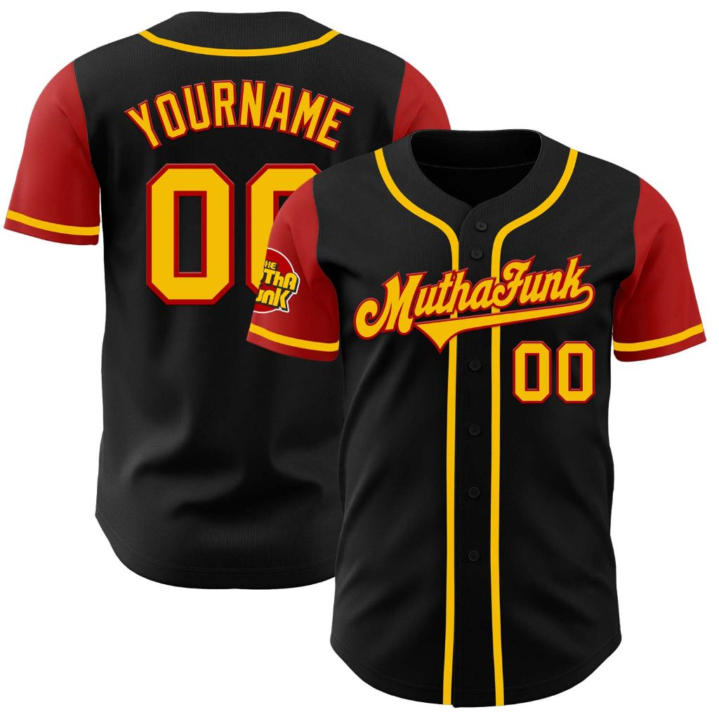 Custom Black Gold-Red Authentic Two Tone Baseball The Mutha Funk Jersey