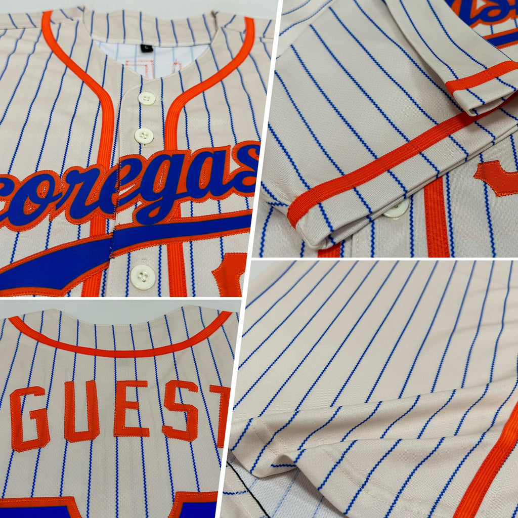 Custom Cream Royal Pinstripe Royal-Orange Authentic Baseball Jersey