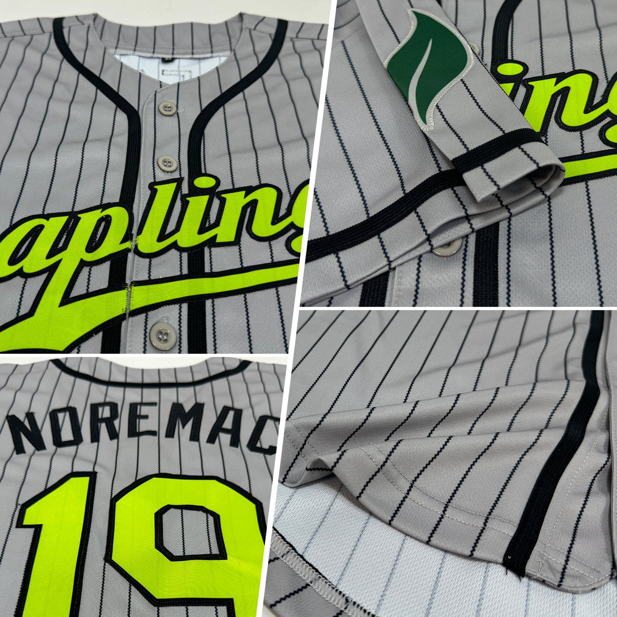 Custom Gray Black Pinstripe Neon Green-Black Authentic Baseball Jersey