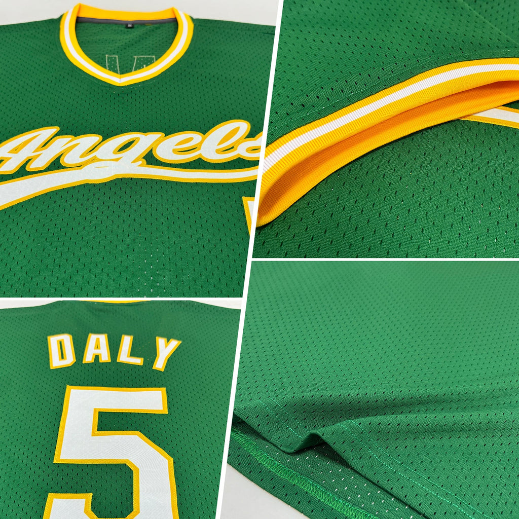 Custom Kelly Green White-Gold Authentic Throwback Baseball Jersey